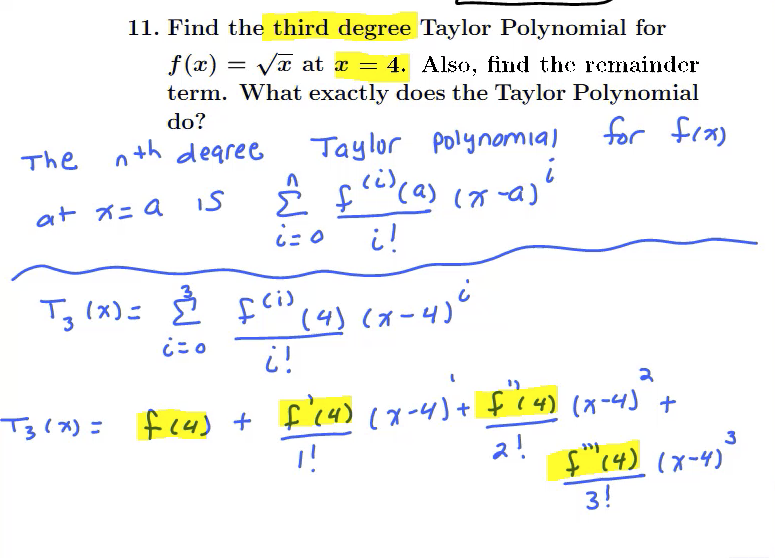 Taylor Polynomials: MATH 152 Problem 11