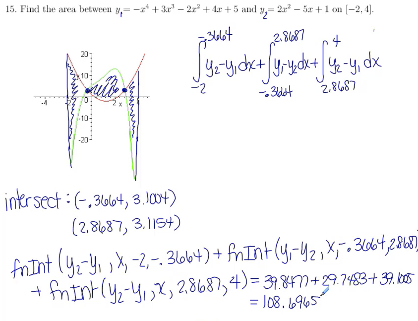 More Area Between Curves: MATH 142