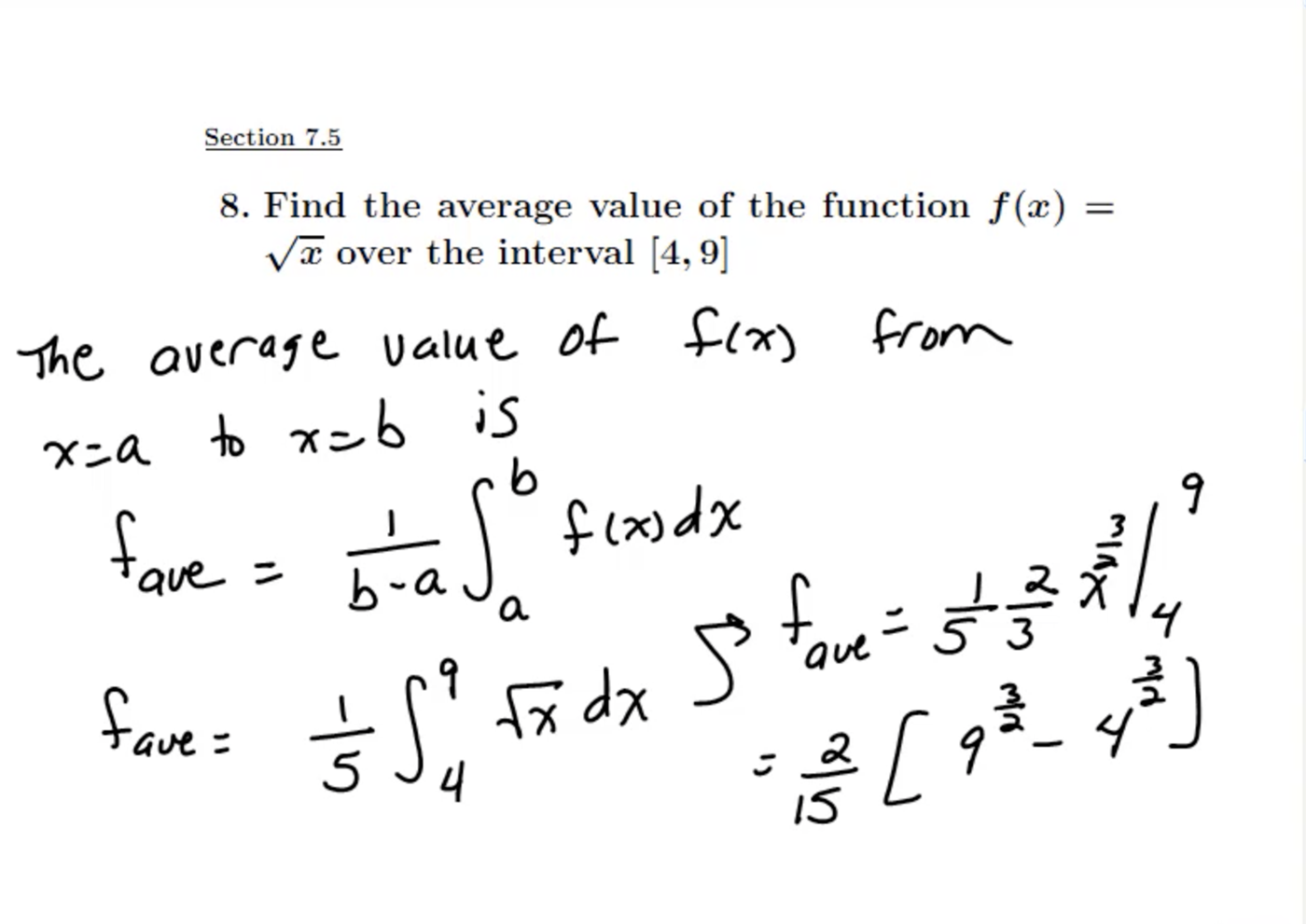 Work and Average Value: MATH 152 Problems 1-9
