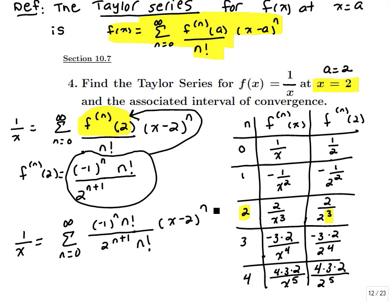 Taylor and Maclaurin Series: MATH 152 Problems 4-10