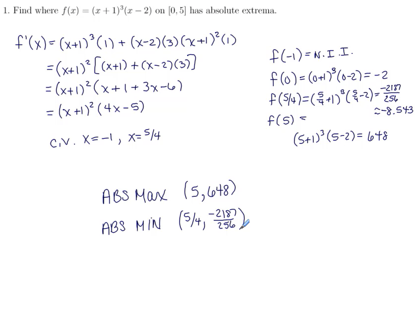 Absolute Extrema on Closed Intervals: MATH 142