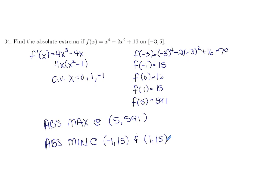 Calculus Exam Review (Absolute Extrema): MATH 142