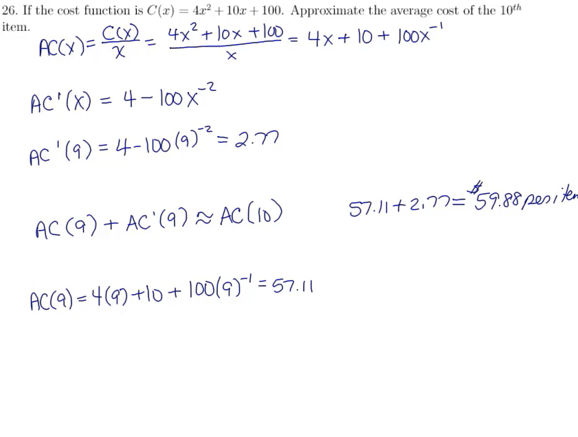 Calculus Exam Review (Average Cost): MATH 142