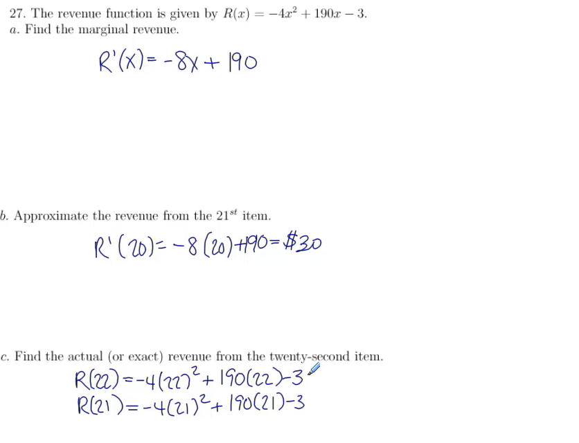 Calculus Exam Review (Marginal Revenue): MATH 142