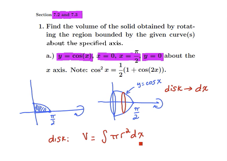 Volume (the Disk, Washer, and Shell Methods): MATH 152 Problem 1(a-e) 