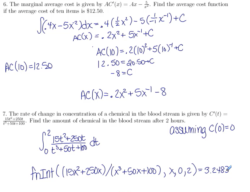 Application Problems Using Integrals: MATH 142