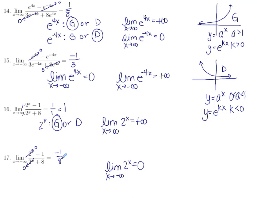 Calculus Exam Review (Limits at Infinity with Exponentials): MATH 142