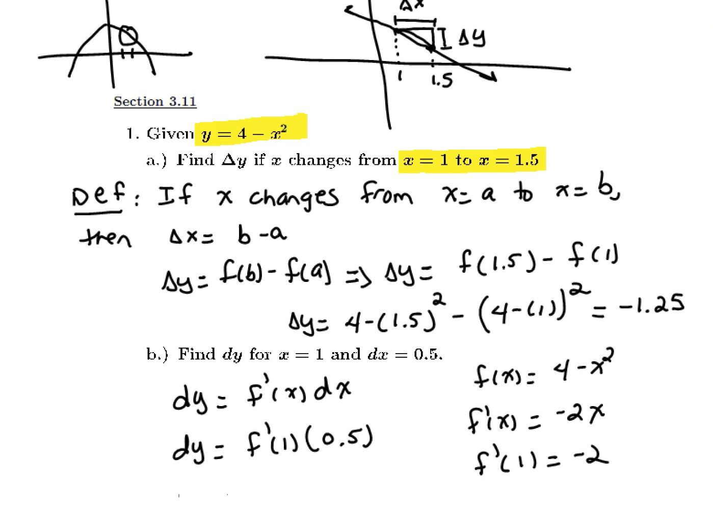 Differentials and Approximations: MATH 151 Problems 1-6