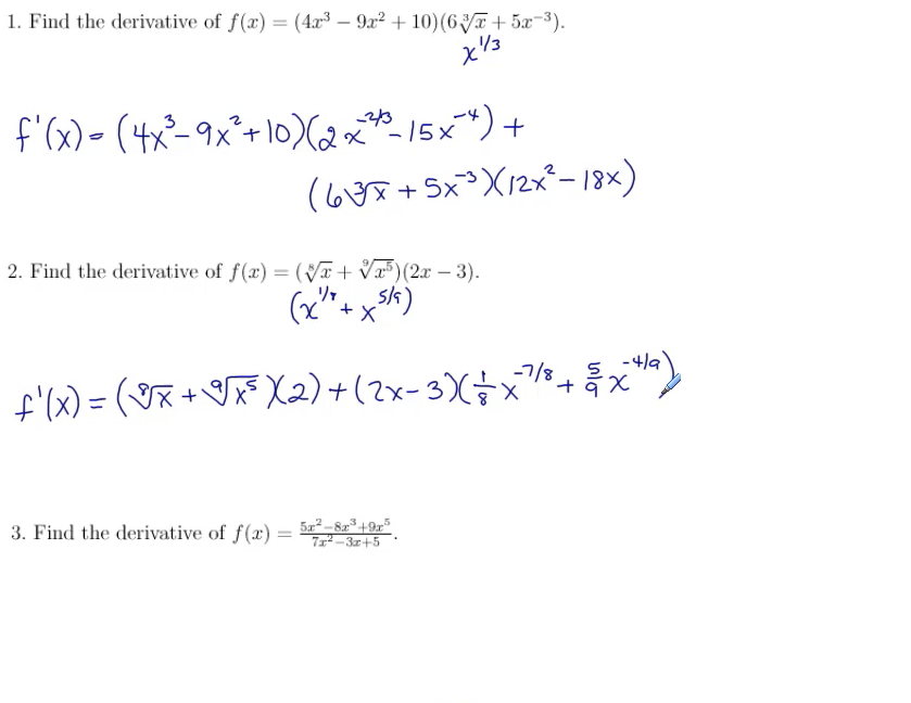 Product, Quotient, and Chain Rules: MATH 142