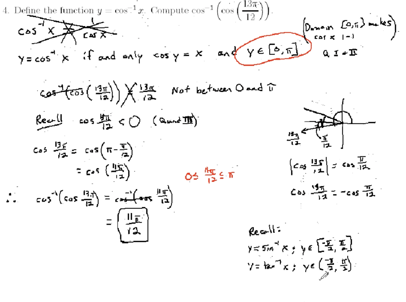 Inverse Trigonometric Functions: MATH 171 Problems 4-6