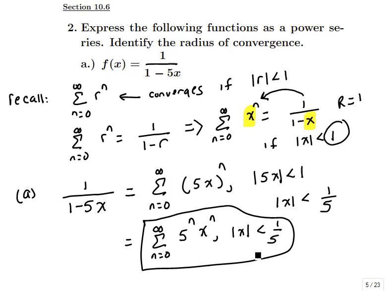 Representations of Functions as Power Series: MATH 152 Problems 2 & 3