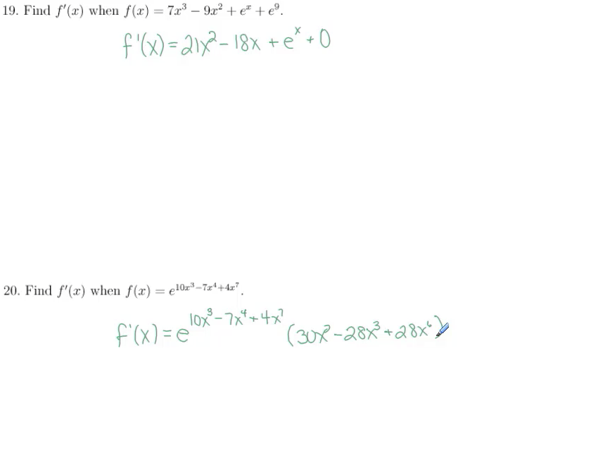 Derivatives Involving Exponentials and Logarithms: MATH 142