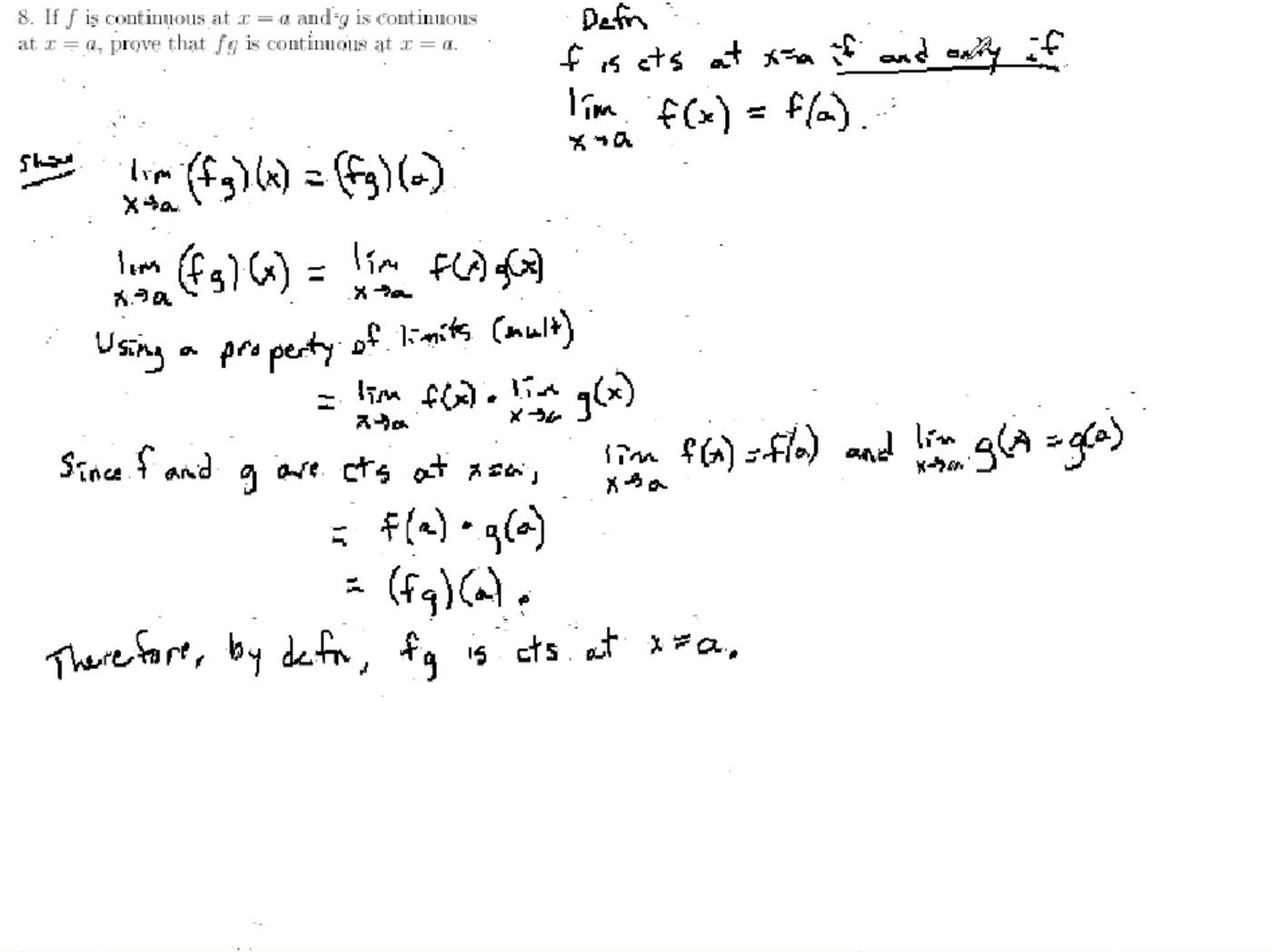 Continuity: MATH 171 Problems 8 & 9