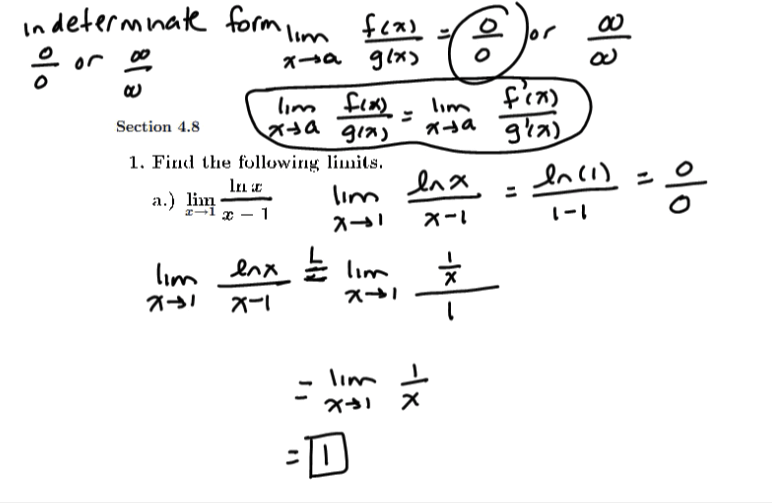 L'Hospital's Rule: MATH 151 Problem 1(a-h)