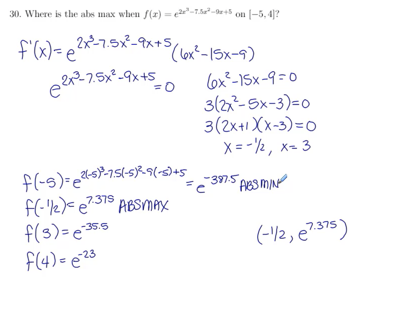 Calculus Exam Review (Absolute Extrema and Integration): MATH 142