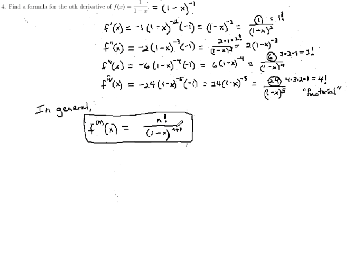 Higher Order Derivatives: MATH 171 Problems 4-6