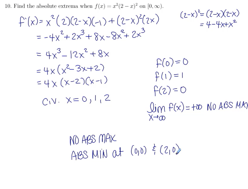 Absolute Extrema on Arbitrary Intervals: MATH 142