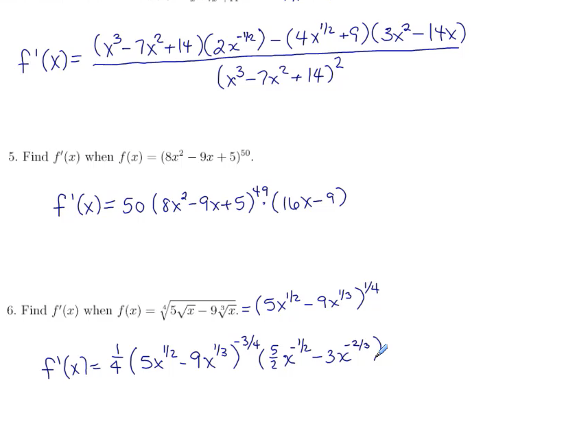 Product, Quotient, and Chain Rules: MATH 142