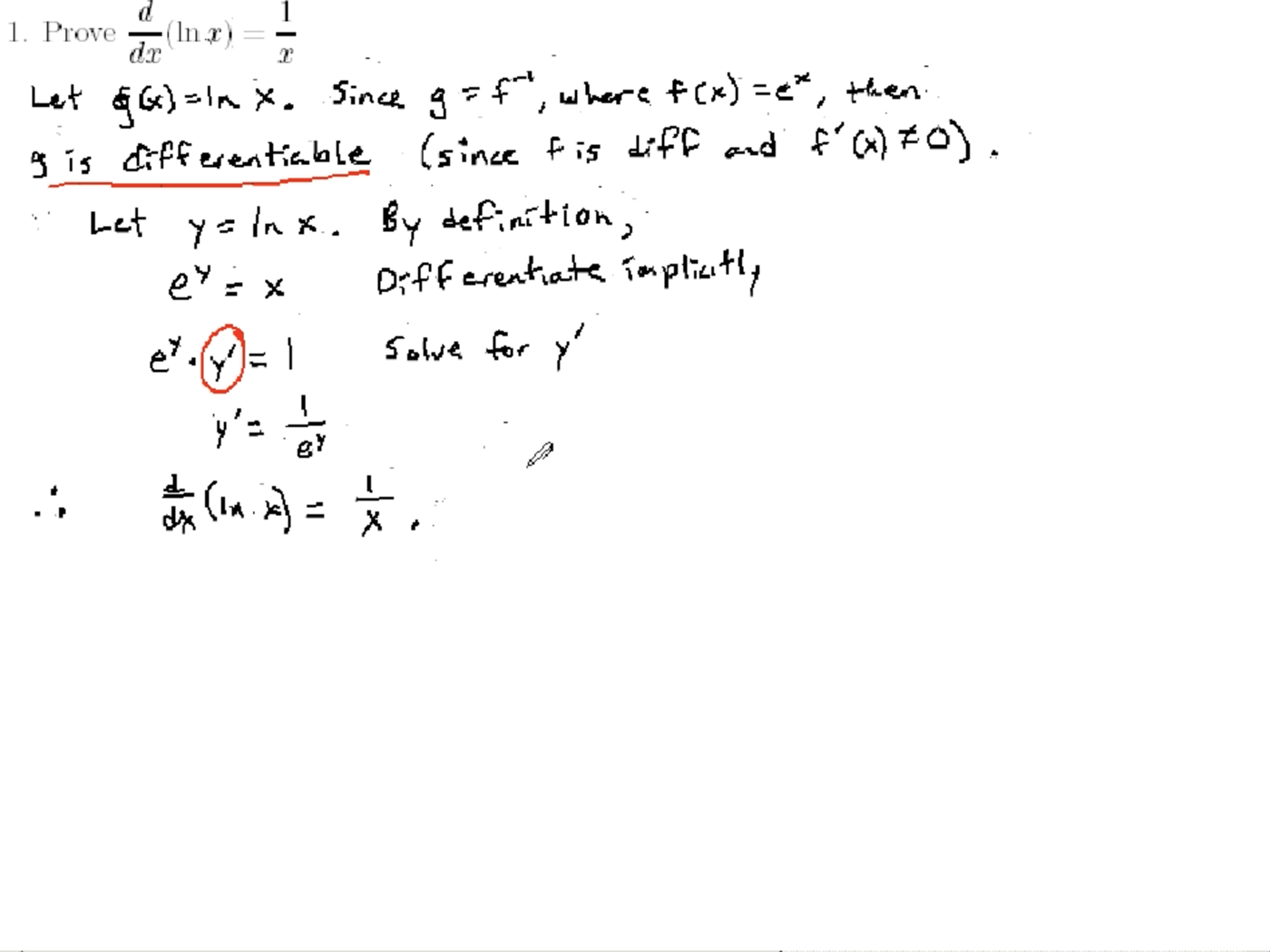 Derivatives of Logarithmic Functions: MATH 171 Problems 1-3