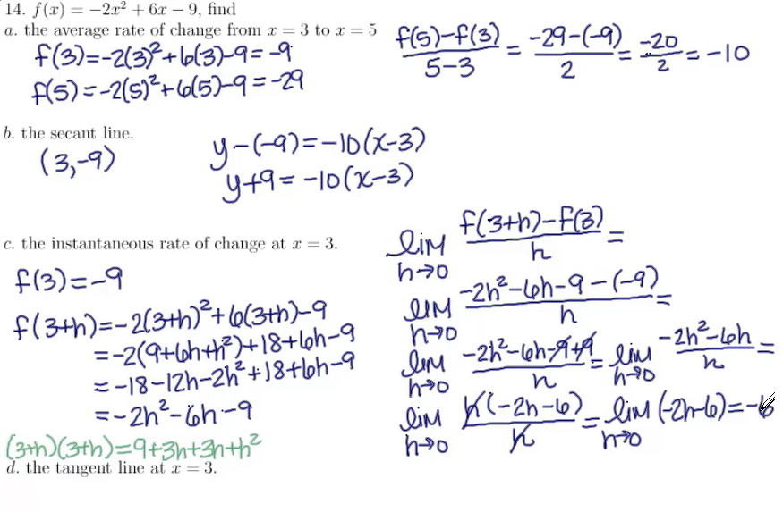 Rates of Change and Secant and Tangent Lines: MATH 142