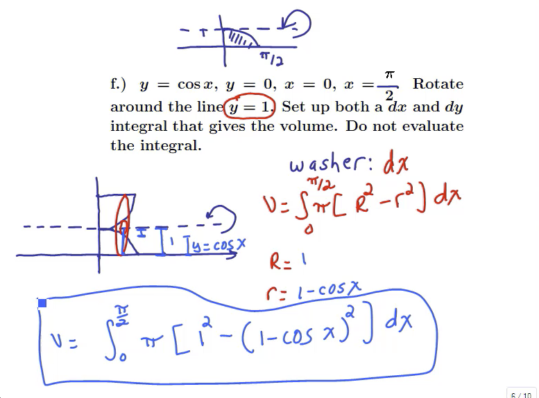 Volume (the Disk, Washer, and Shell Methods): MATH 152 Problems 1(f-i) & 2