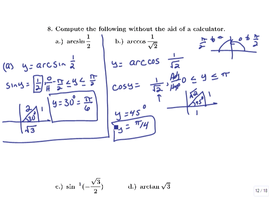 Inverse Trigonometric Functions: MATH 151 Problems 9-12