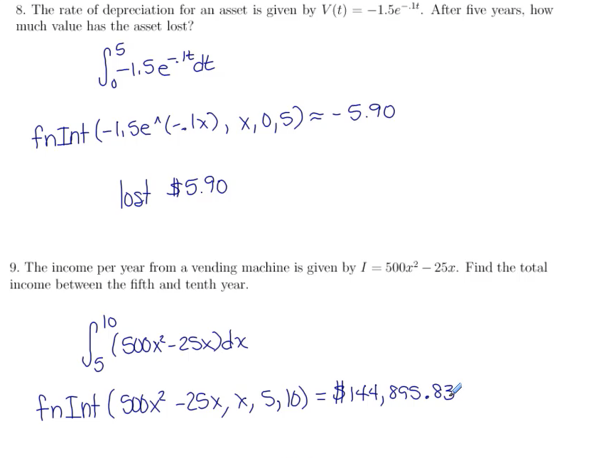 More Application Problems Using Integrals: MATH 142