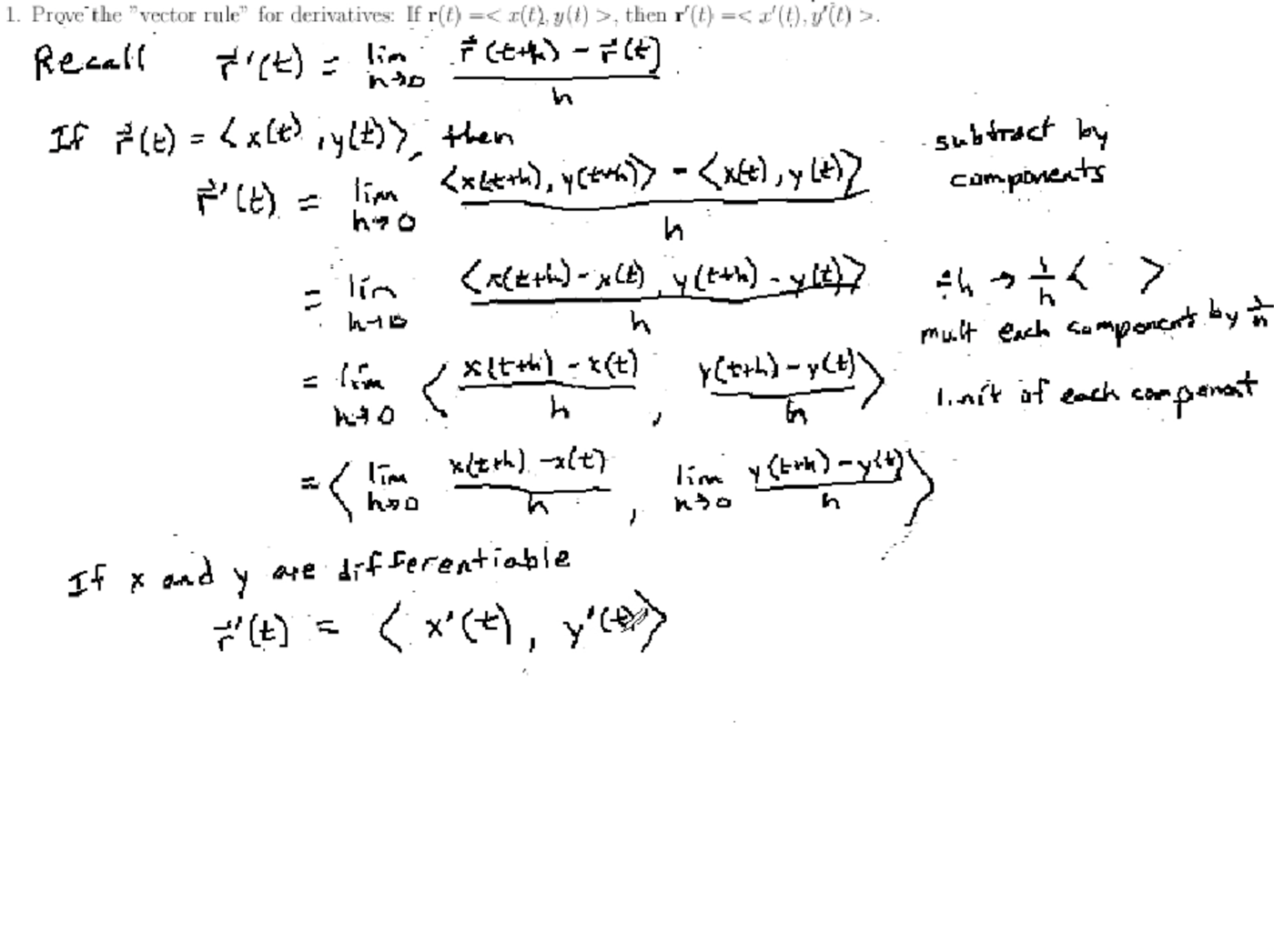 Vectors and Derivatives (Product Rule): MATH 171 Problems 1-3