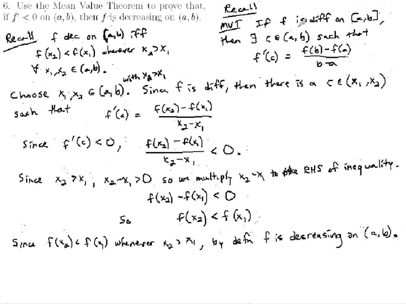 Mean Value Theorem: MATH 171 Problems 6-8